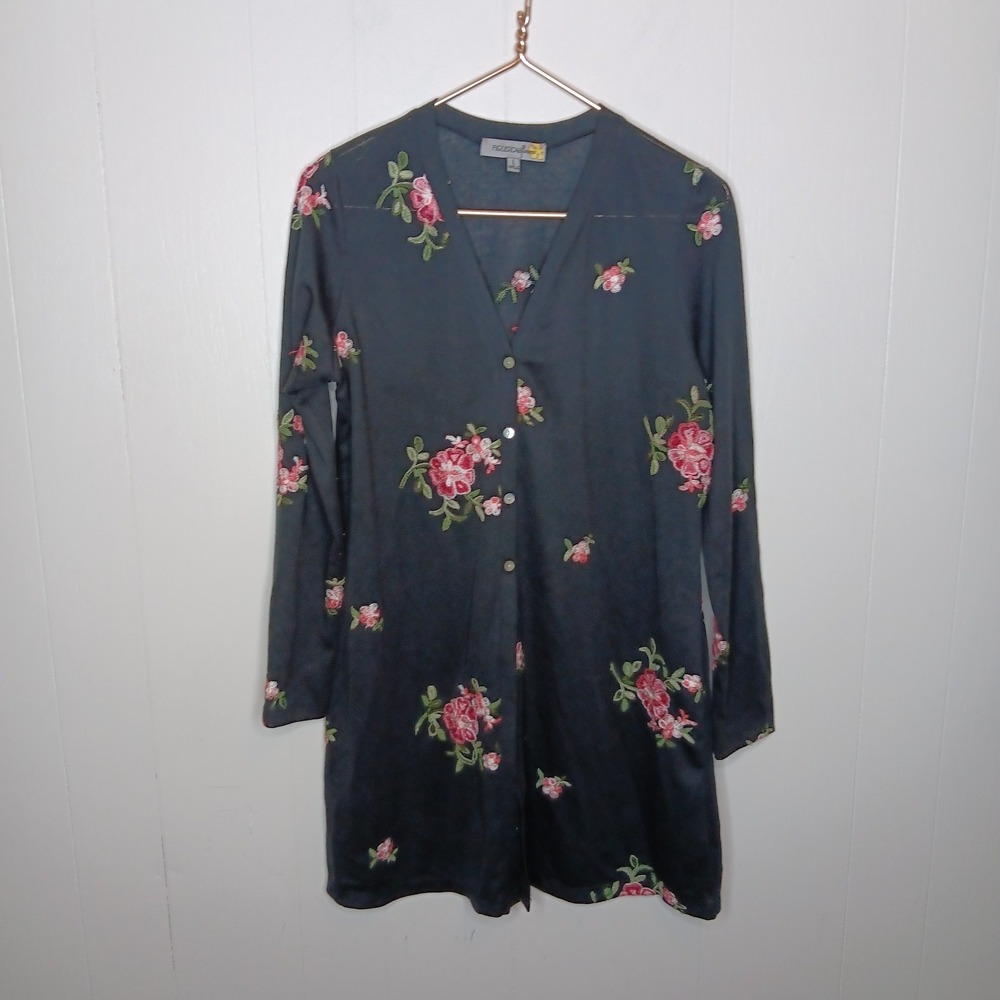Figueroa & Flower Cardigan L Black Floral Embroidered Cottagecore Feminine